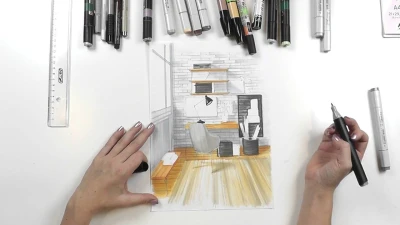 Интерьерный скетчинг совместно с РГХПУ имени С.Г. Строганова